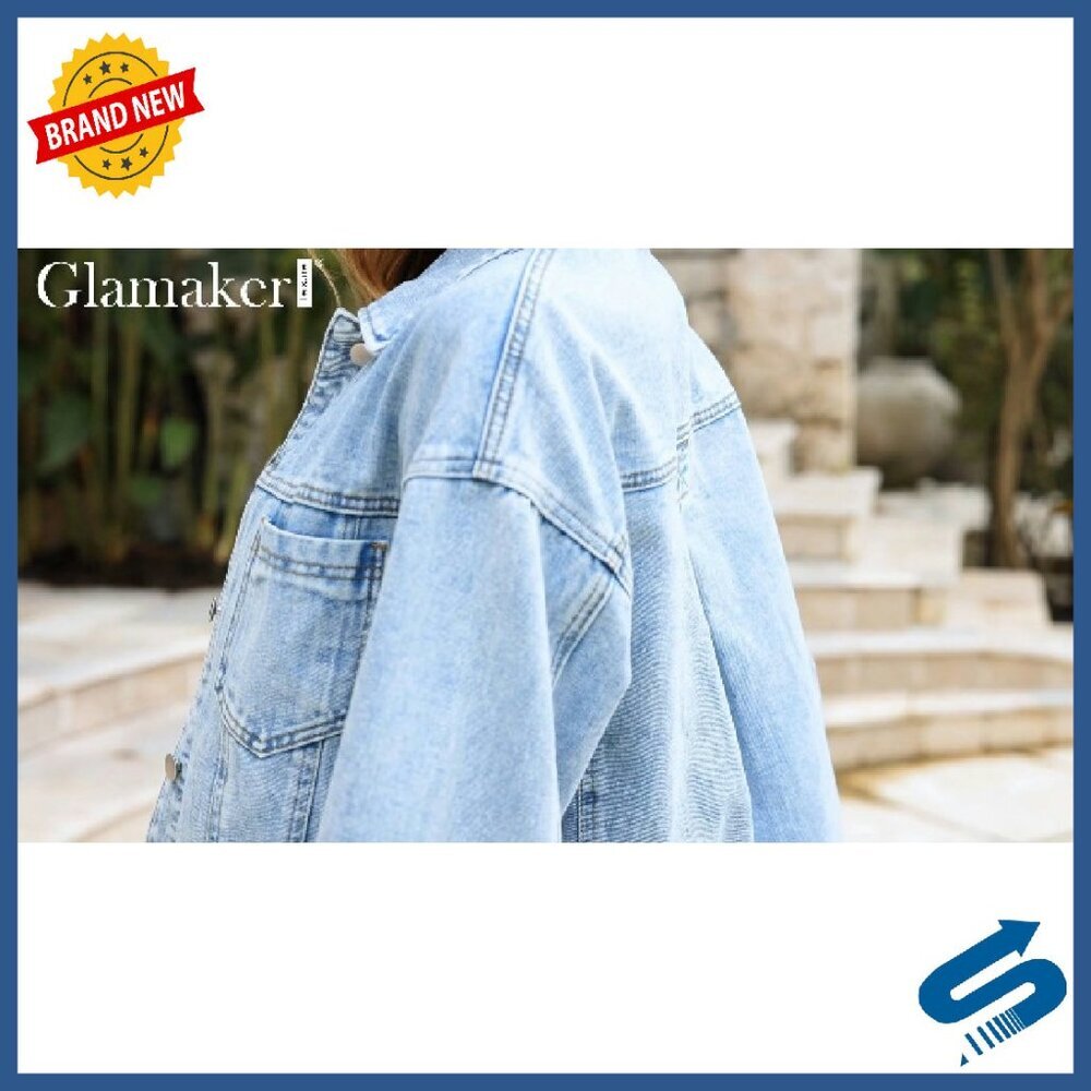 Oversized Denim Jacket Women's Heavyweight Button Down Fall Coat - Picture 8 of 8